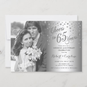 65th Anniversary with Photo - Diamond Silver Invitation