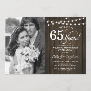 65th Anniversary with Photo - Rustic Wood Invitation