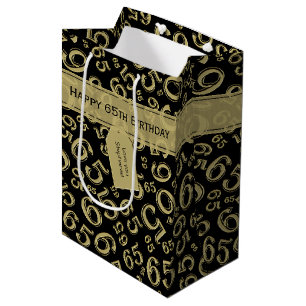 65th Biirthday Random Number Pattern Black/Gold Medium Gift Bag