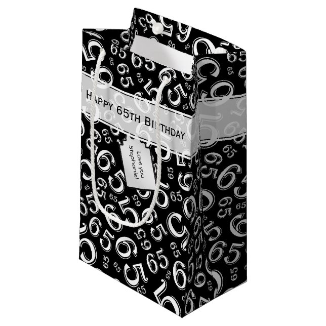 65th Biirthday Random Number Pattern Black/White Small Gift Bag (Front Angled)