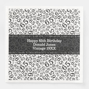 65th Birthday Age Number Pattern Black/White Napkin