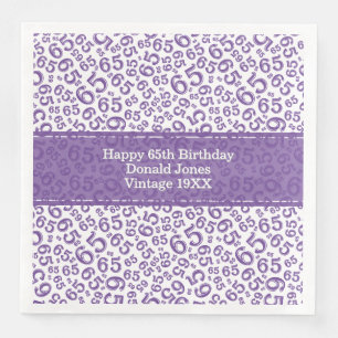 65th Birthday Age Number Pattern Putple/White Napkin