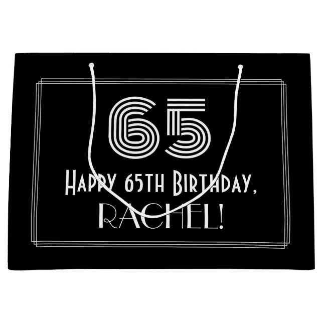 65th Birthday — Art Deco Inspired Look "65" & Name Large Gift Bag (Front)