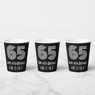 65th Birthday — Art Deco Inspired Look “65” Paper Cups