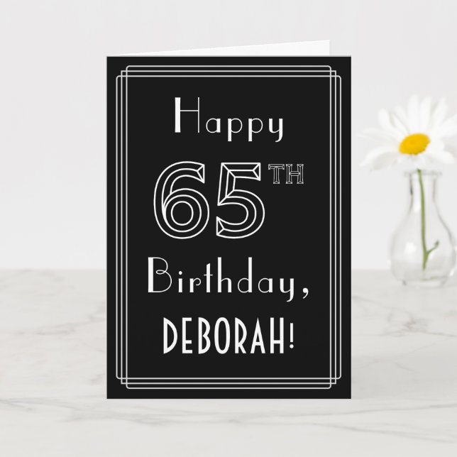 65th Birthday: Art Deco Style # 65 & Custom Name Card (Small Plant)