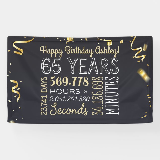 65th Birthday Banner - 65 Years in Hours & Seconds (Horizontal)