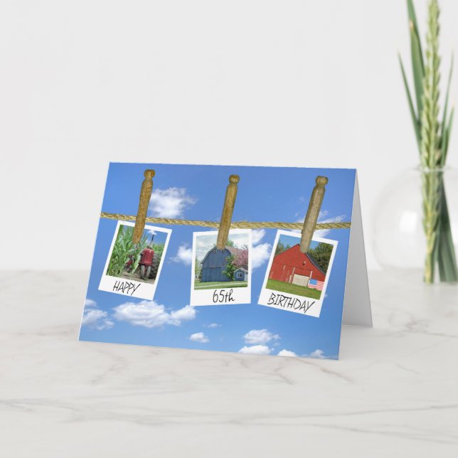 65th Birthday Barns And Tractor Snapshots Card (Front)