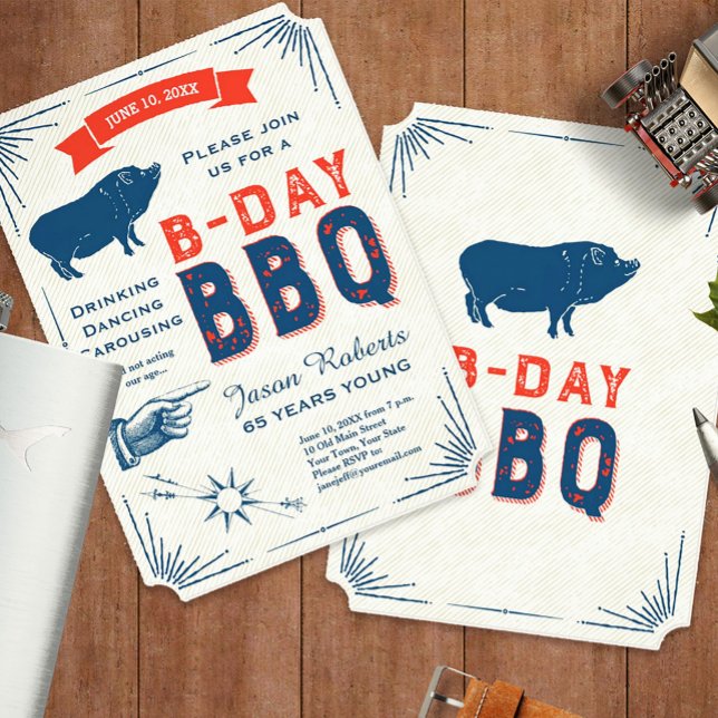 65th Birthday BBQ Party All American Vintage Invitation (Creator Uploaded)