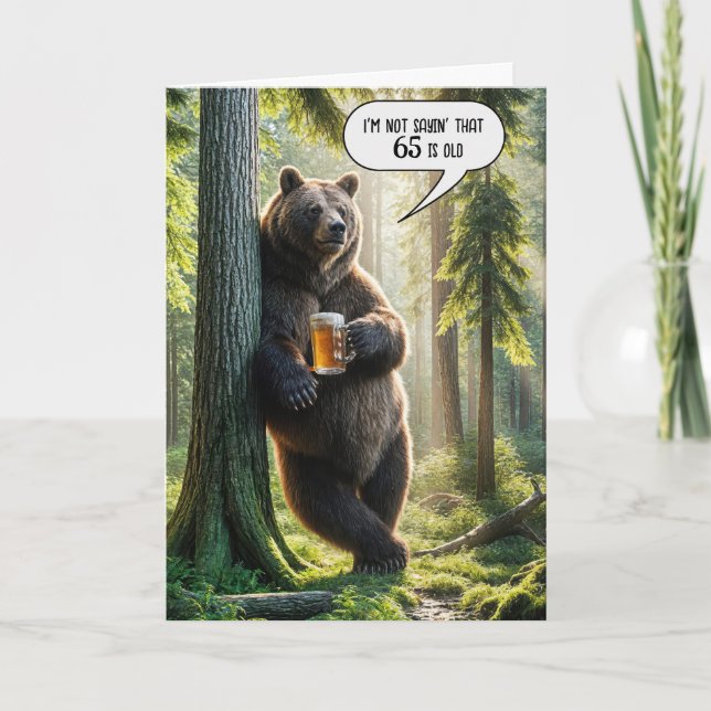 65th Birthday Bear With Beer Mug Card (Front)