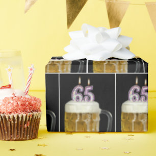 65th Birthday Beer Mug With Candles Wrapping Paper