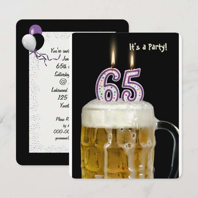 65th Birthday Beer Party Invitation (Front/Back)