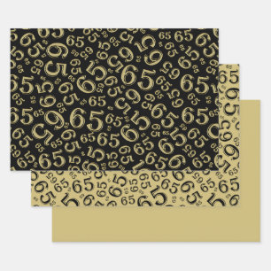 65th Birthday Black & Gold Number Pattern 65 Wrapping Paper Sheet