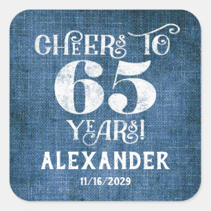 65th Birthday Blue Linen Thank You Favour Stickers
