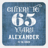 65th Birthday Blue Linen Thank You Favour Stickers