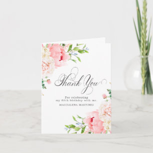 65th Birthday Blush Pink Peony Floral Folded Thank You Card