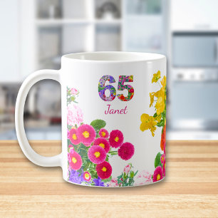 65th Birthday Boho Floral 65 Custom Gift for Her Coffee Mug