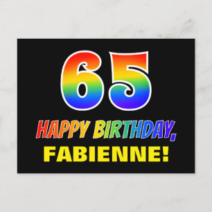 65th Birthday: Bold, Fun, Simple, Rainbow 65 Postcard
