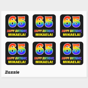 65th Birthday: Bold, Fun, Simple, Rainbow 65 Square Sticker