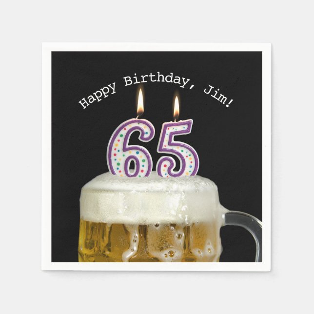 65th birthday-candles in beer napkin (Front)