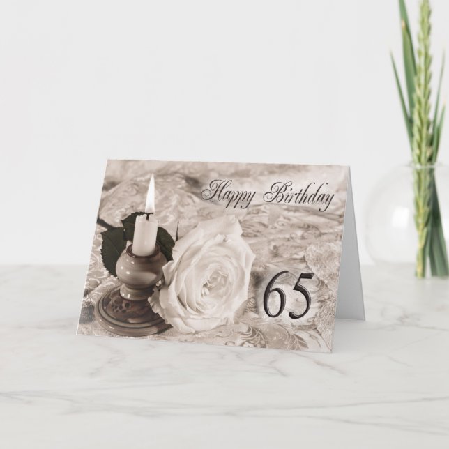 65th Birthday card with an antique rose (Front)