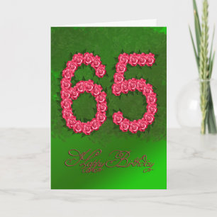 65th birthday card with roses and leaves