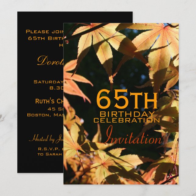 65th Birthday Celebration Autumn Custom Invitation (Front/Back)