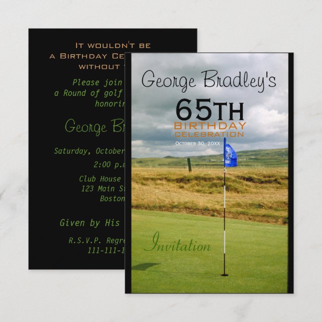 65th Birthday Celebration Golf Customisable Invite (Front/Back)