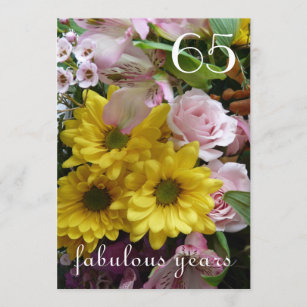 65th Birthday Celebration!-Pink and Yellow Flowers Invitation