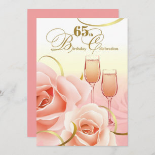 65th Birthday Celebration. Pink Peach Roses Invitation