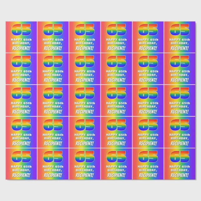 65th Birthday: Colourful, Fun Rainbow Pattern # 65 Wrapping Paper (Seam)