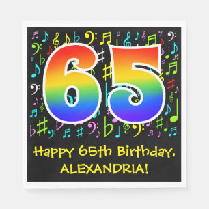 65th Birthday - Colourful Music Symbols, Rainbow 6 Napkin