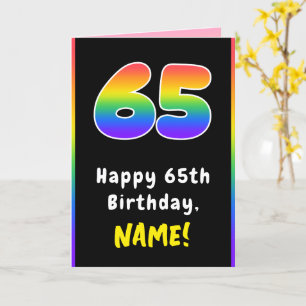 65th Birthday: Colourful Rainbow # 65, Custom Name Card