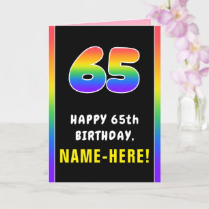 65th Birthday: Colourful Rainbow # 65, Custom Name Card