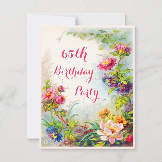 65th Birthday Dahlias and Peonies Victorian Garden Invitation (Front)