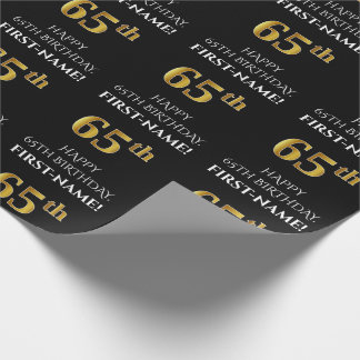 65th Birthday: Elegant, Black, Faux Gold Look Wrapping Paper