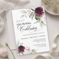 65th Birthday Elegant Floral Burgundy Blush Pink