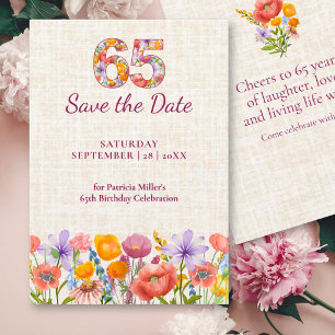 65th Birthday Elegant Floral Linen Wildflowers Save The Date