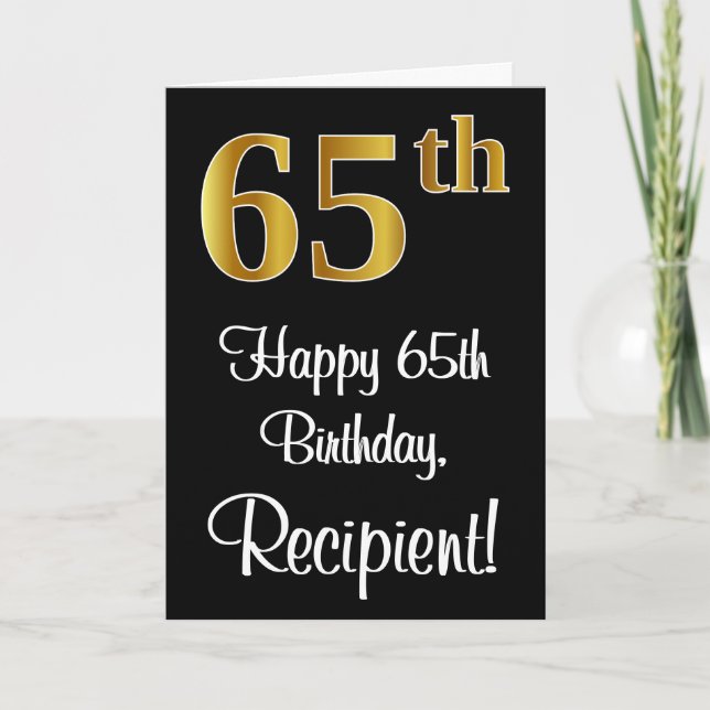 65th Birthday ~ Elegant Luxurious Faux Gold Look # Card (Front)