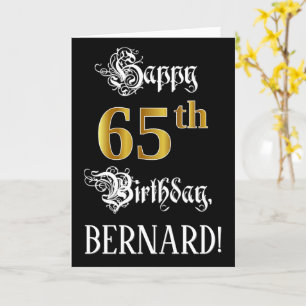 65th Birthday — Fancy Script; Faux Gold Look; Name Card