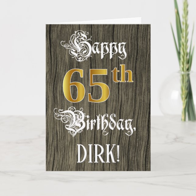 65th Birthday: Faux Gold Look + Faux Wood Pattern Card (Front)