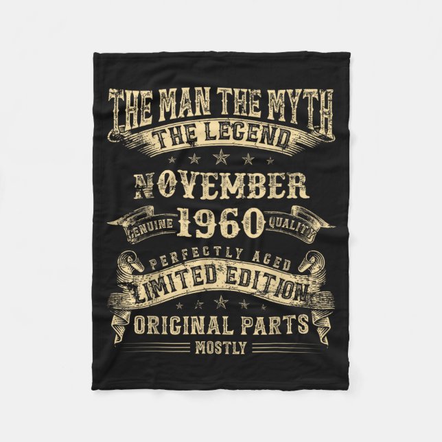 65th Birthday For Men Mythology Of November 1960  Fleece Blanket (Front)