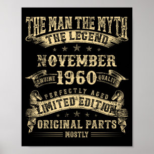 65th Birthday For Men Mythology Of November 1960 Poster