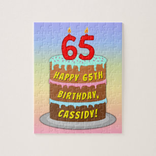 65th Birthday: Fun Cake and Candles + Custom Name Jigsaw Puzzle
