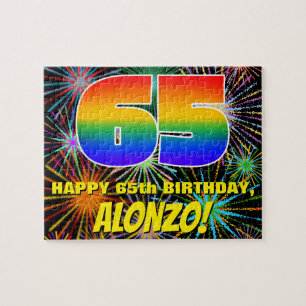 65th Birthday: Fun, Colorful Celebratory Fireworks Jigsaw Puzzle