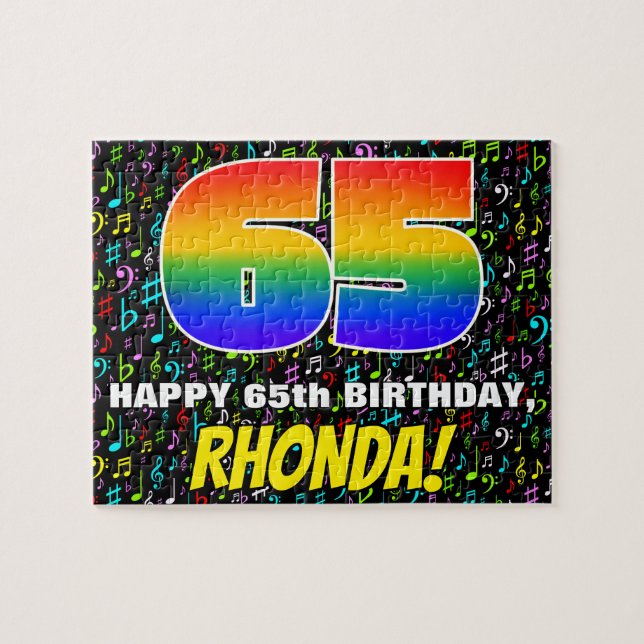 65th Birthday — Fun, Colorful Music Symbols & “65” Jigsaw Puzzle (Horizontal)