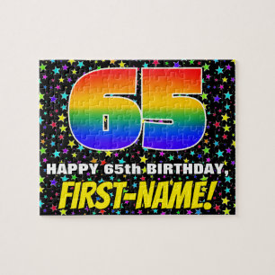 65th Birthday — Fun, Colorful Star Field Pattern Jigsaw Puzzle