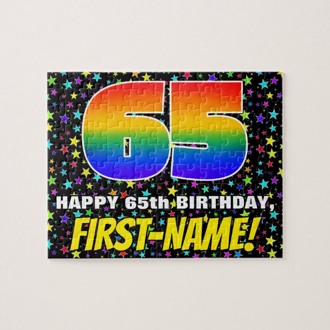 65th Birthday — Fun, Colorful Star Field Pattern Jigsaw Puzzle (Horizontal)