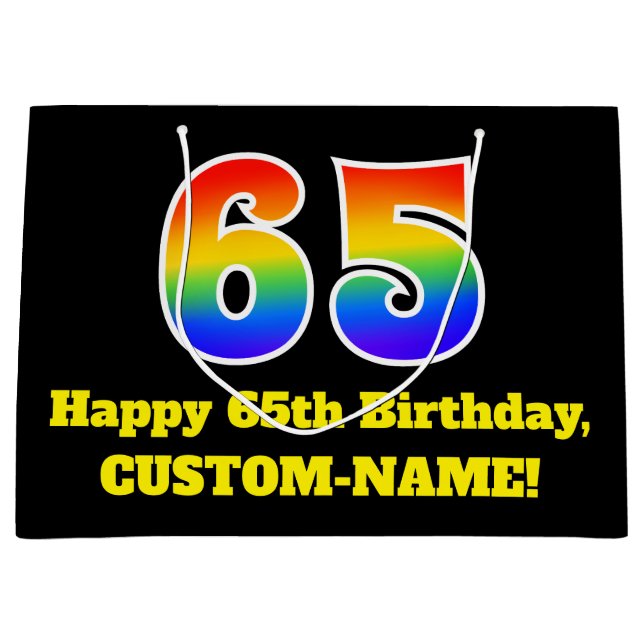 65th Birthday ~ Fun, Colourful, Vibrant, Rainbow 6 Large Gift Bag (Front)