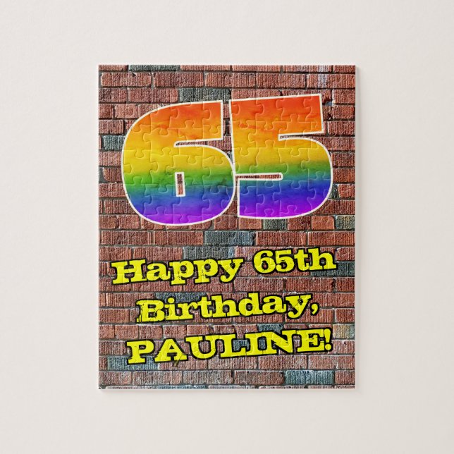 65th Birthday: Fun Graffiti-Inspired Rainbow 65 Jigsaw Puzzle (Vertical)