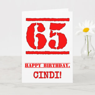 65th Birthday: Fun, Red Rubber Stamp Inspired Look Card